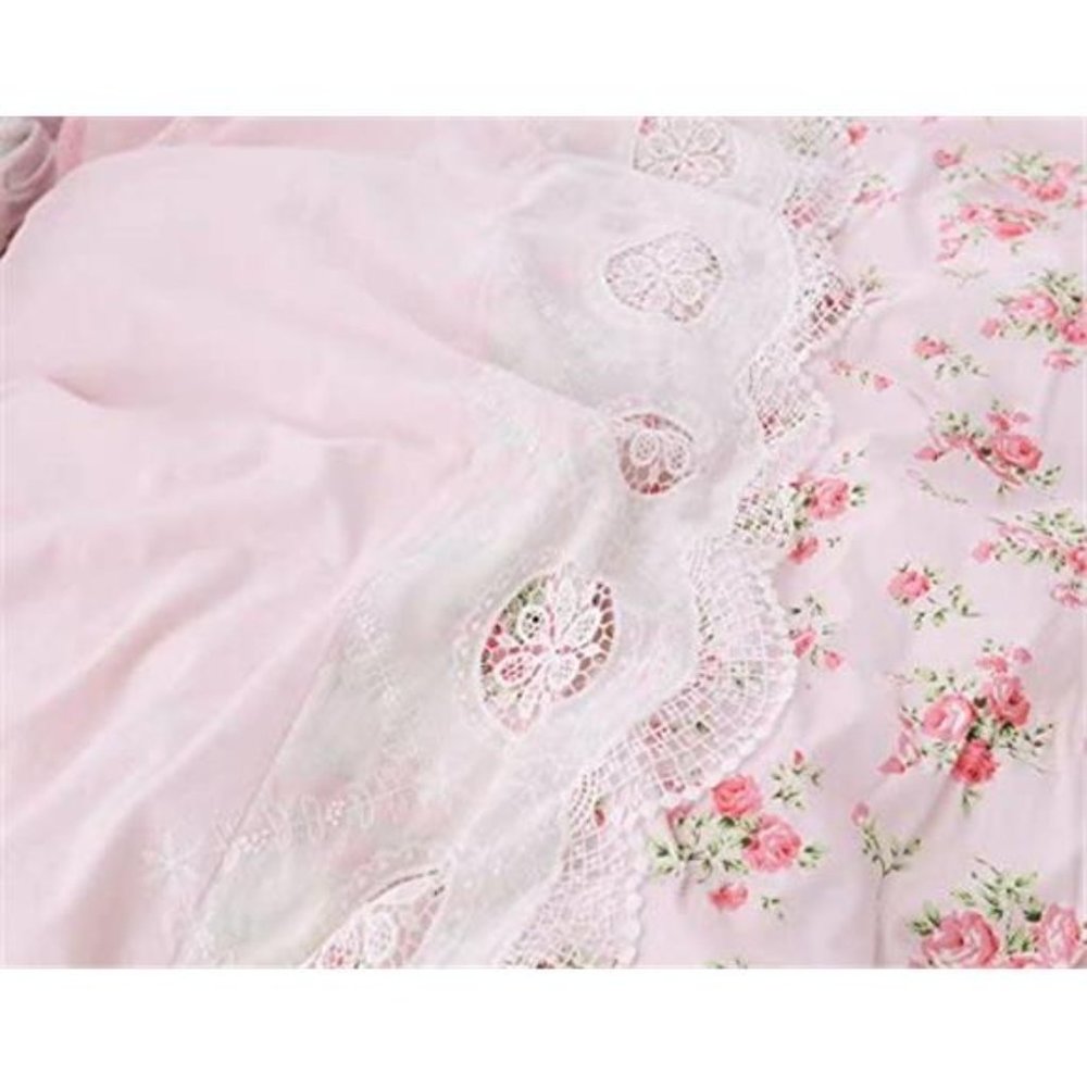 Floral Rose Print Duvet Cover Set Light Pink Lace Ruffle Floral Shabby Chic NWT - Picture 6 of 7